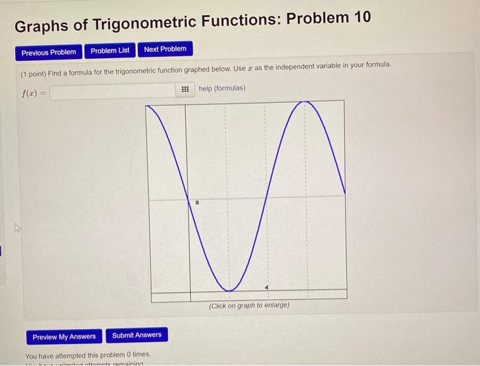 Solved Graphs of Trigonometric Functions: Problem 8 Previous | Chegg.com