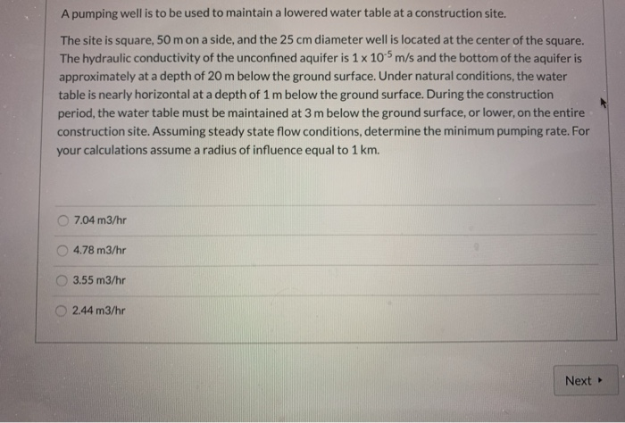 Solved A pumping well is to be used to maintain a lowered | Chegg.com