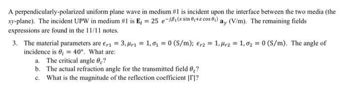 Solved A Perpendicularly Polarized Uniform Plane Wave In