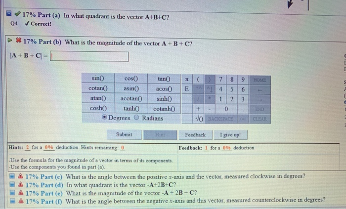 Solved (9%) Problem 11: Consider the three vectors shown in | Chegg.com