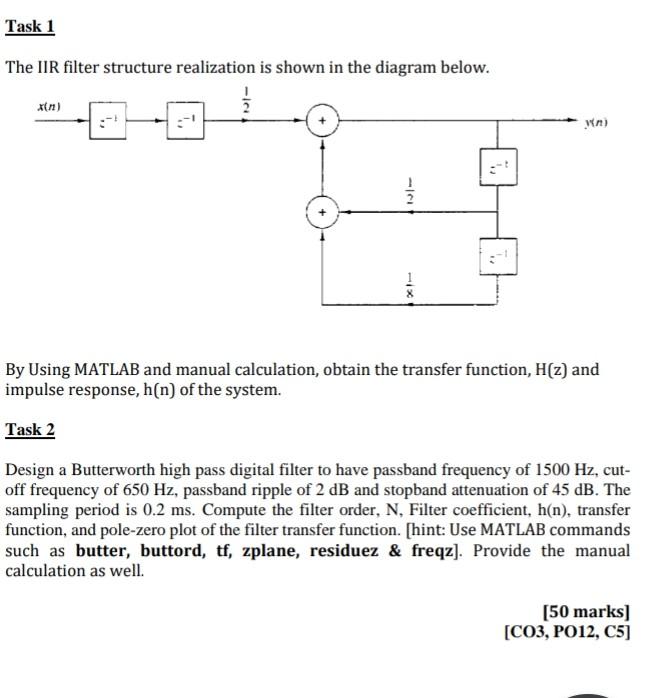Solved Task 1 The IIR filter structure realization is shown | Chegg.com