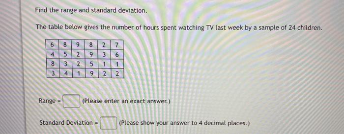 Solved find the range and standard deviation. the table | Chegg.com