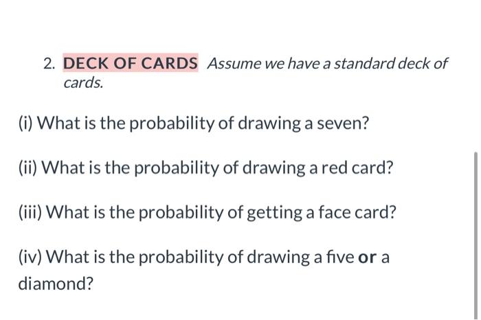 probability of drawing cards from a deck