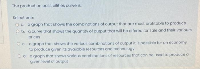 Solved The Production Possibilities Curve Is: Select One: A. | Chegg.com