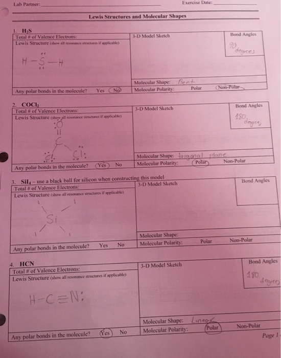 Solved Lab Partner: Exercise Date: Lewis Structures and | Chegg.com