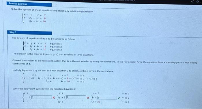 Solved Solve the system of linear equations and check any | Chegg.com