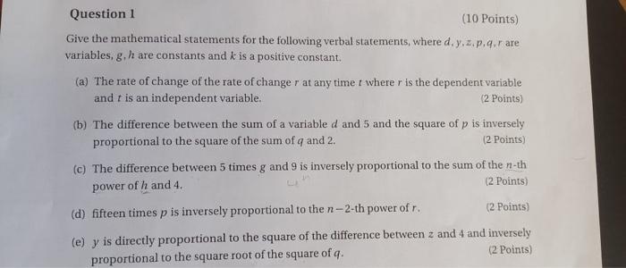 Solved Give the mathematical statements for the following | Chegg.com