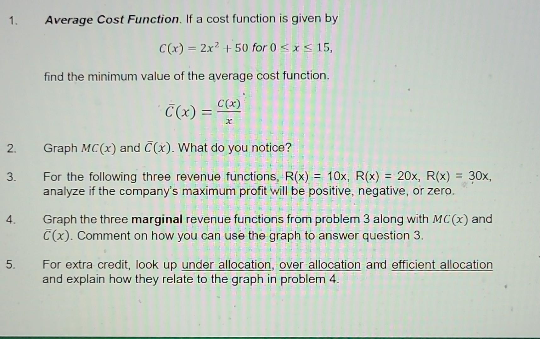 Solved 1. Average Cost Function. If a cost function is given | Chegg.com