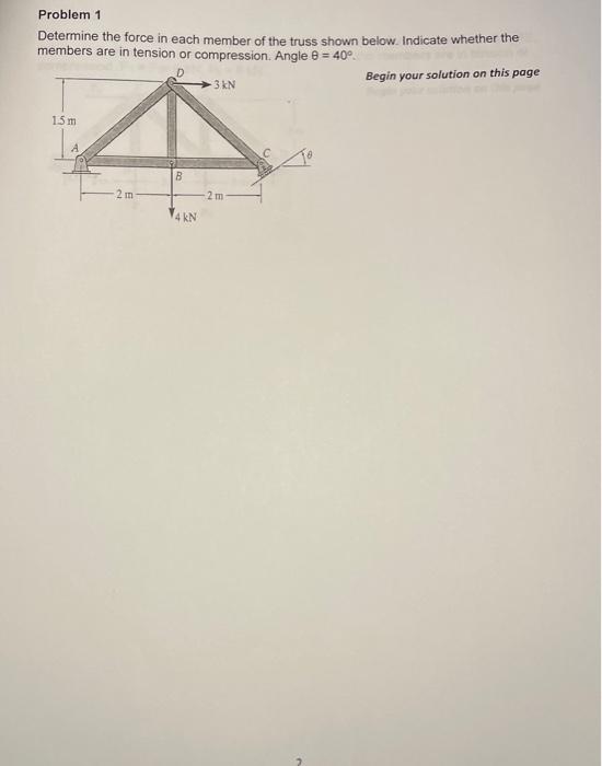Solved Problem 1 Determine the force in each member of the | Chegg.com