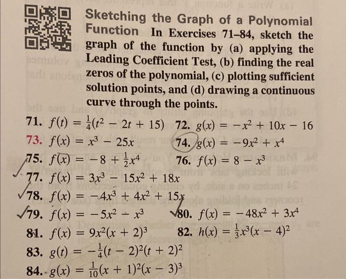 Sketching the Graph of a Polynomial Function In | Chegg.com