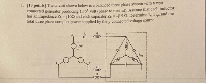 Solved 1. [10 points] The circuit shown below is a balanced | Chegg.com