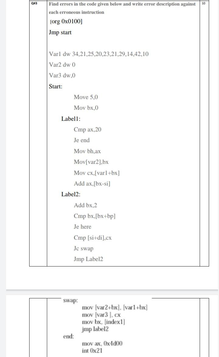 Solved Q#3 10 Find errors in the code given below and write | Chegg.com