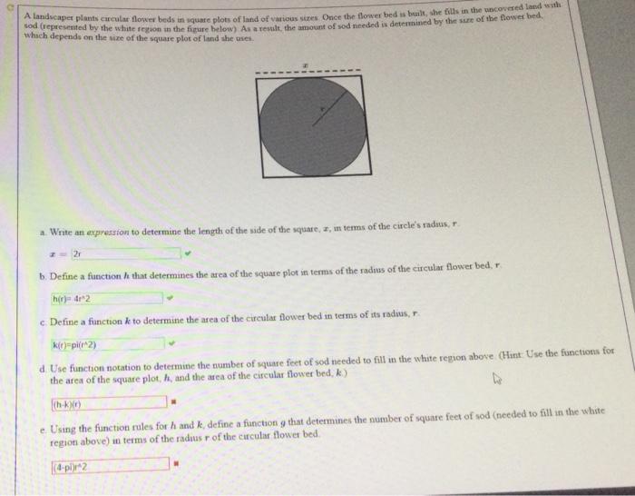 Solved A landscaper plants circulat flower beds in square