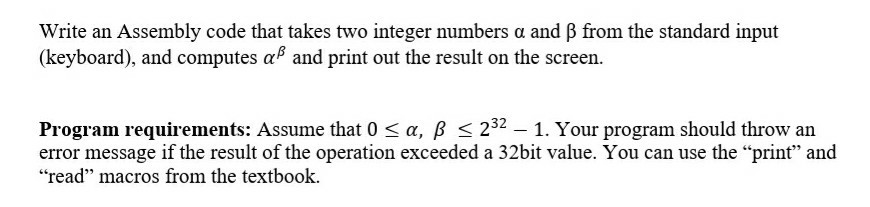 Solved Write an Assembly code that takes two integer numbers | Chegg.com