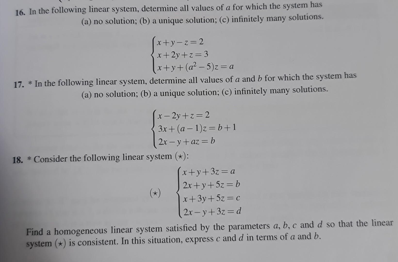 Solved 16. In The Following Linear System, Determine All | Chegg.com