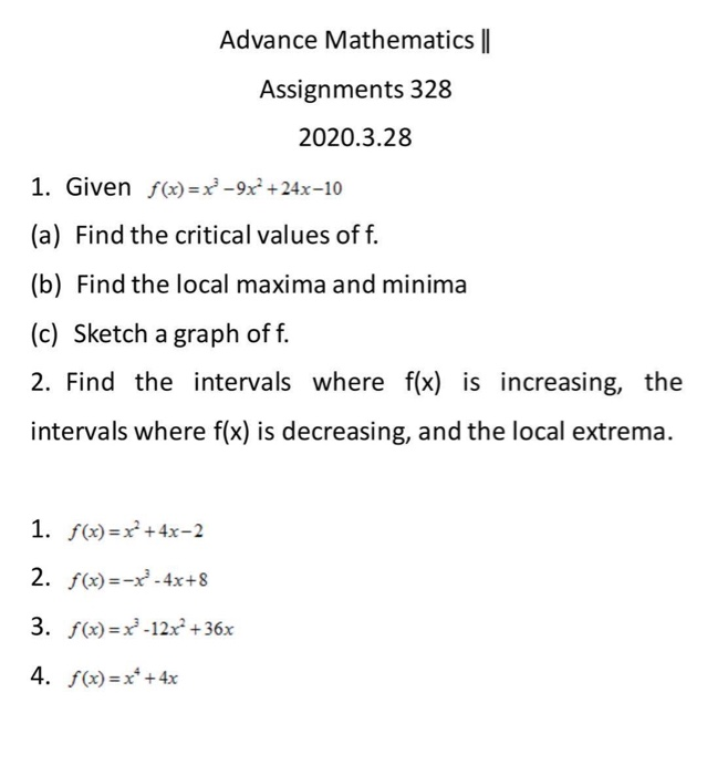 Solved Advance Mathematics || Assignments 328 2020.3.28 1. | Chegg.com