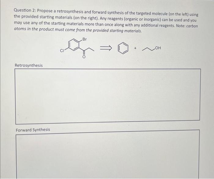 Solved Question 2: Propose A Retrosynthesis And Forward | Chegg.com