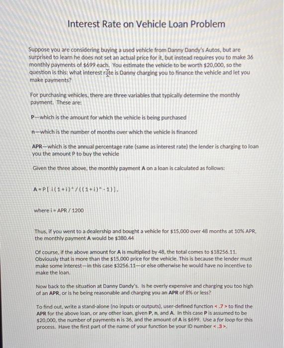 Solved Interest Rate on Vehicle Loan Problem Suppose you are | Chegg.com