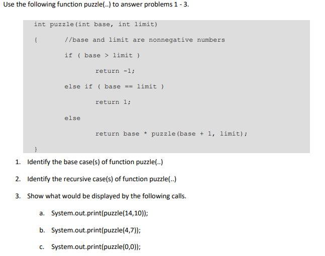 Solved Use the following function puzzle(..) to answer | Chegg.com
