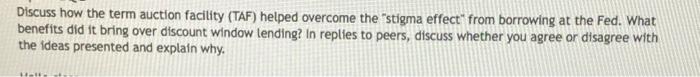 Solved Discuss how the term auction facility (TAF) helped | Chegg.com