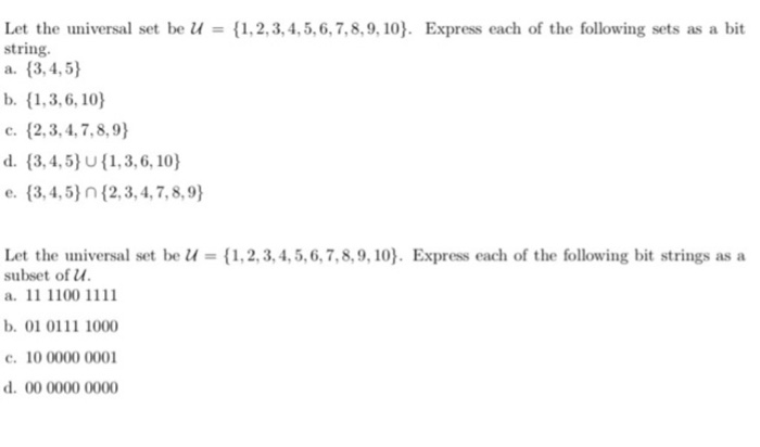 Solved Let The Universal Set Be U = {1, 2, 3, 4, 5, 6, 7, 8, | Chegg.com