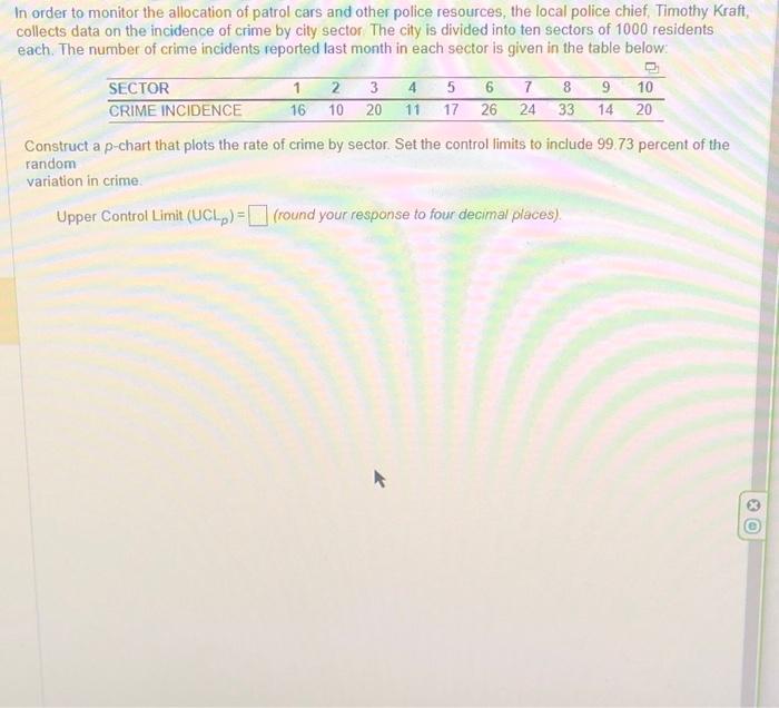 Solved In order to monitor the allocation of patrol cars and | Chegg.com