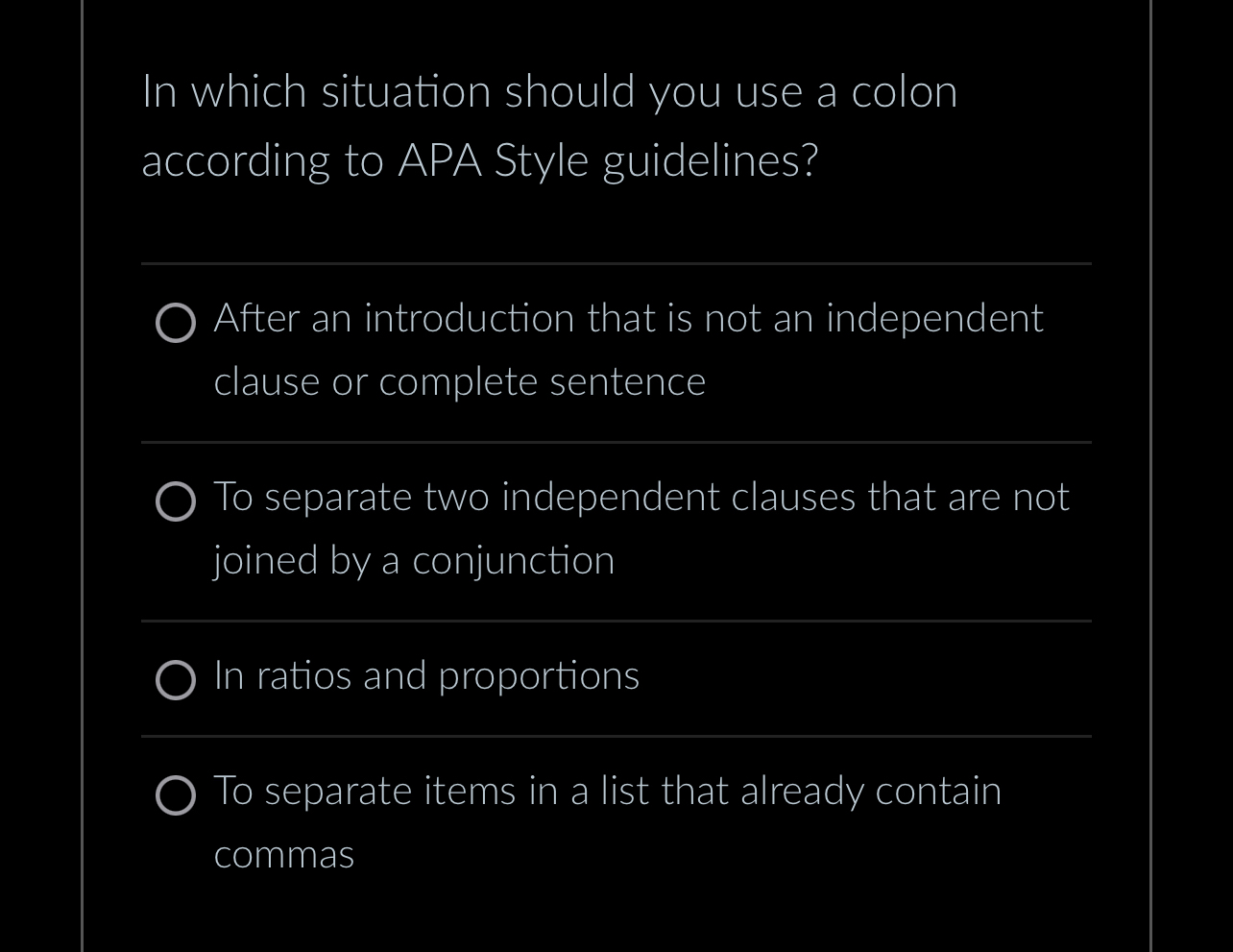 Solved In which situation should you use a colon according | Chegg.com