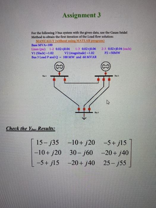 Solved Assignment 3 For the following 3 bus system with the | Chegg.com
