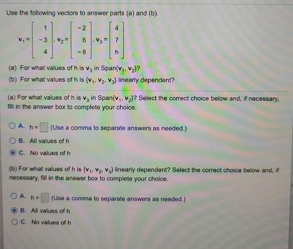 Solved Use the following vectors to answer parts (a) and | Chegg.com