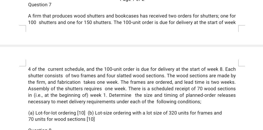 Solved A firm that produces wood shutters and bookcases has | Chegg.com