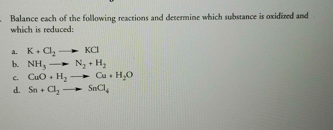 Solved Balance Each Of The Following Reactions And Determine | Chegg.com