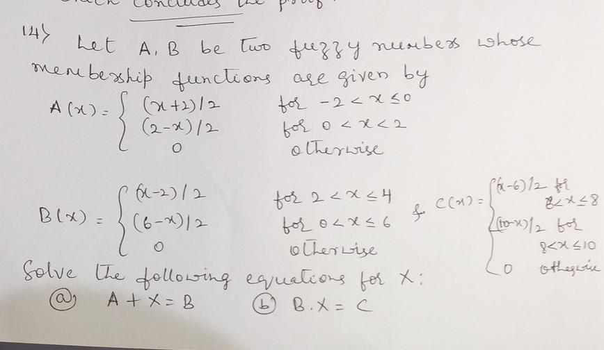 Solved Let A,B ﻿be Two Fuzzy Numbers Whose Membership | Chegg.com