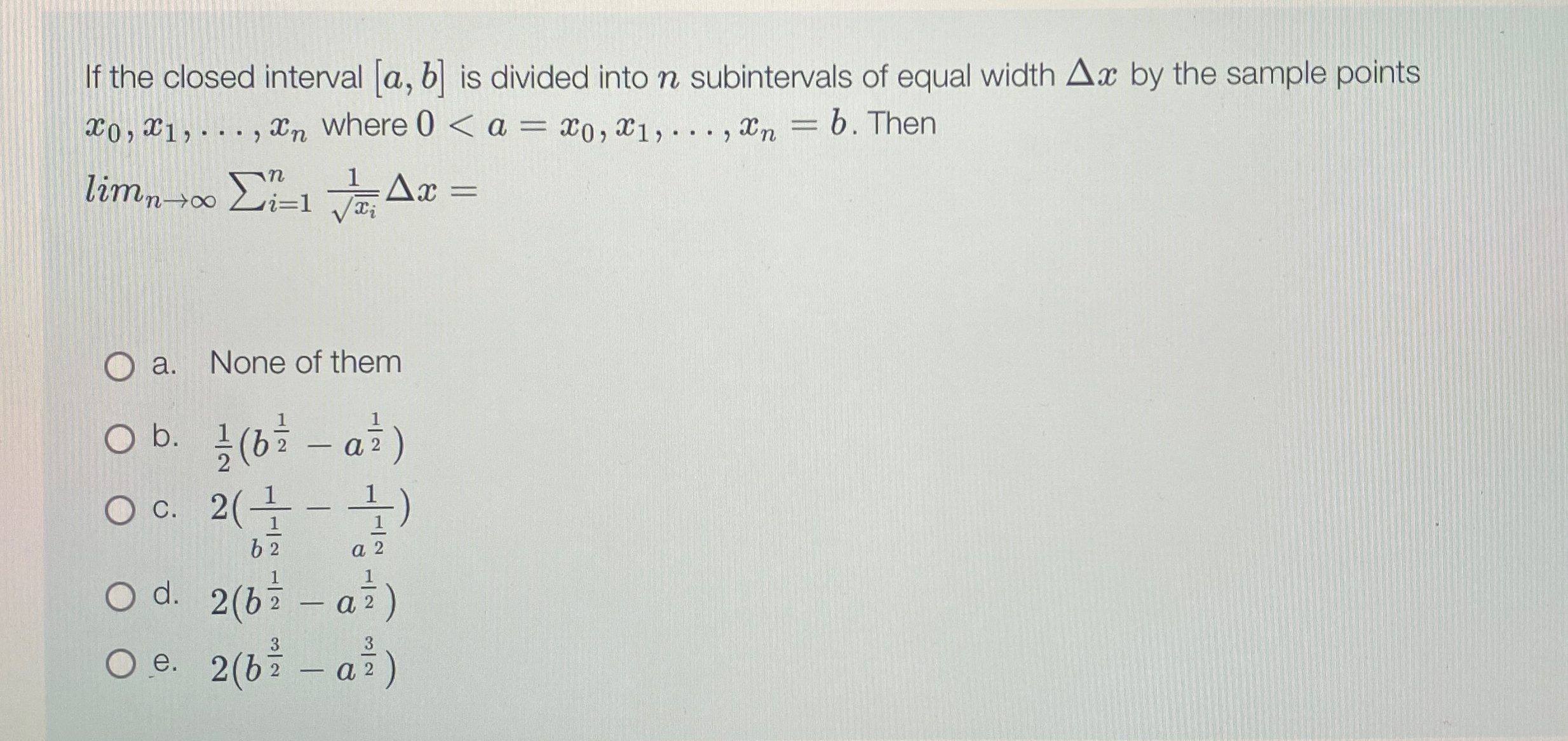 Solved If the closed interval a b is divided into n Chegg