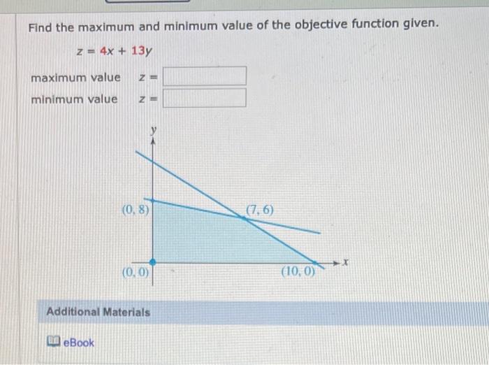 Solved Find the maximum and minimum value of the objective | Chegg.com