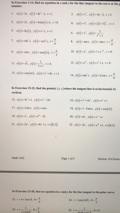 Solved In Exercises 1-14, find an equation in x and y for | Chegg.com