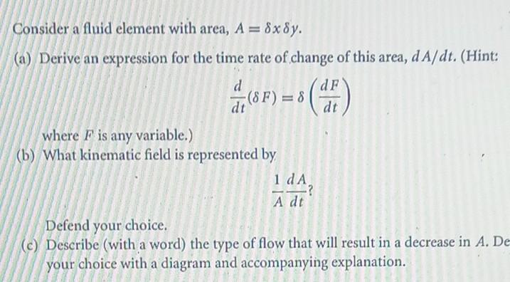 Solved Consider a fluid element with area, A=δxδy. (a) | Chegg.com