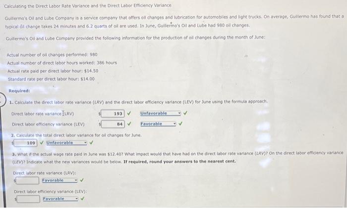 Solved Calculating the Direct Labor Rate Variance and the | Chegg.com
