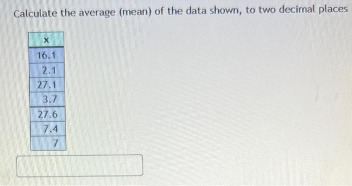 Solved Calculate the average (mean) of the data shown, to | Chegg.com