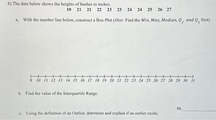 Solved a. With the number line below, construct a Box Plot | Chegg.com