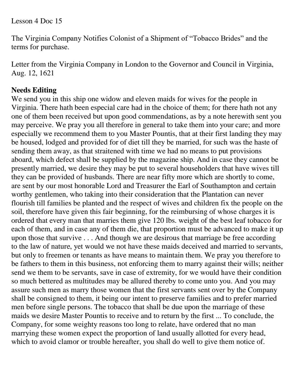 The first Tobacco Brides coming ashore in