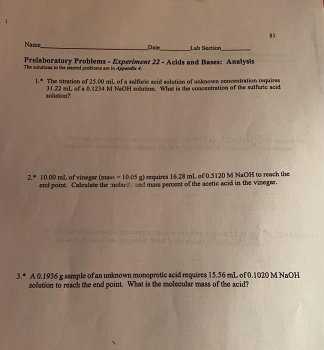 Solved 81 Name Date Lab Section Prelaboratory Problems - | Chegg.com