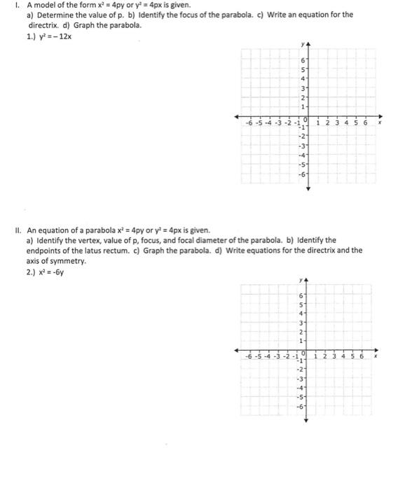 Solved 1. A model of the form x = 4py or y = 4px is given. | Chegg.com