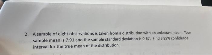 Solved 2. A sample of eight observations is taken from a | Chegg.com