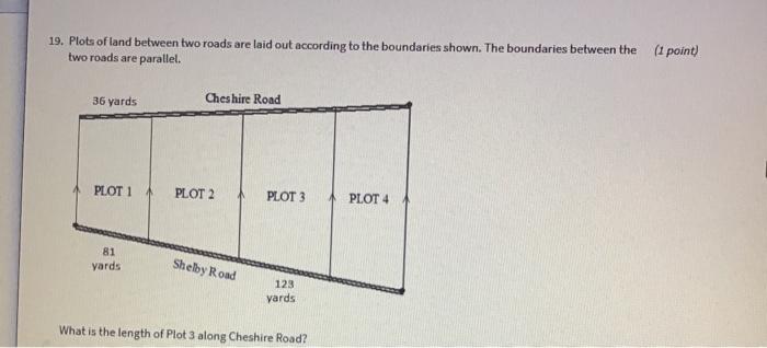 Solved 19. Plots of land between two roads are laid out | Chegg.com