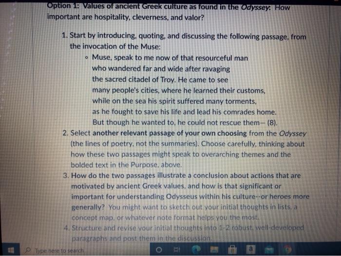 Option 19 Values of ancient Greek culture as found in