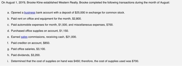 Solved On August 1, 2049, Brooke Kline established Western | Chegg.com