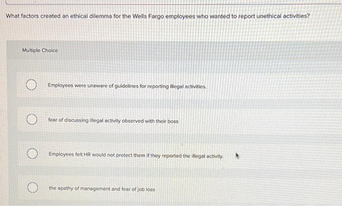 Solved What Factors Created An Ethical Dilemma For The Wells Chegg Com
