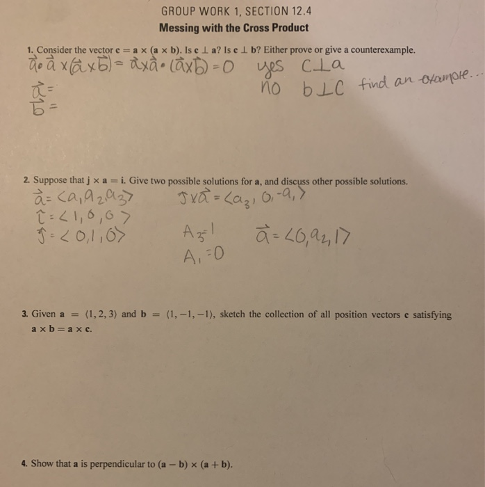 Solved Group Work 1 Section 12 4 Messing With The Cross Chegg Com