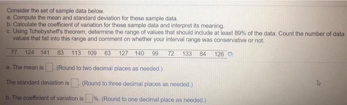 Solved Consider the set of sample data below. a. Compute the | Chegg.com