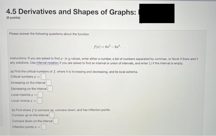 Solved 4.5 Derivatives And Shapes Of Graphs: (8 Points) | Chegg.com